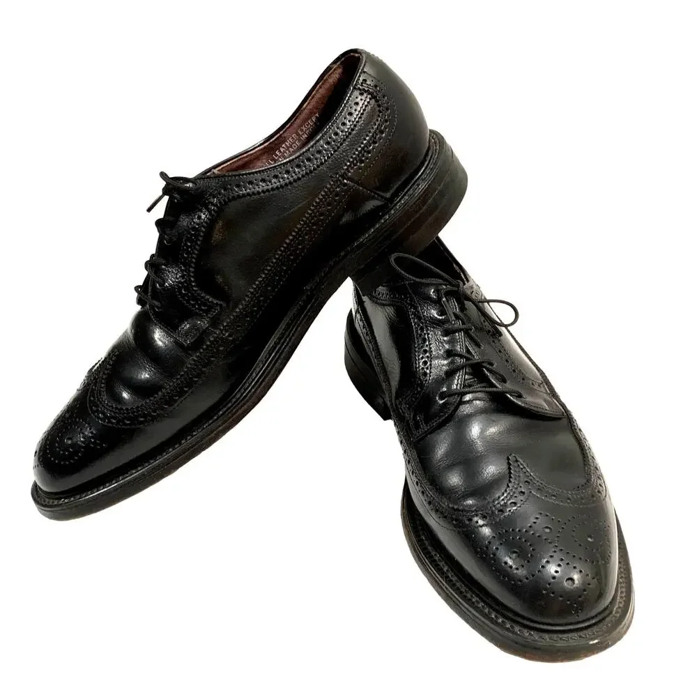 Vintage Hanover Black Leather Wingtips Longwings | USA 9.5 EEE